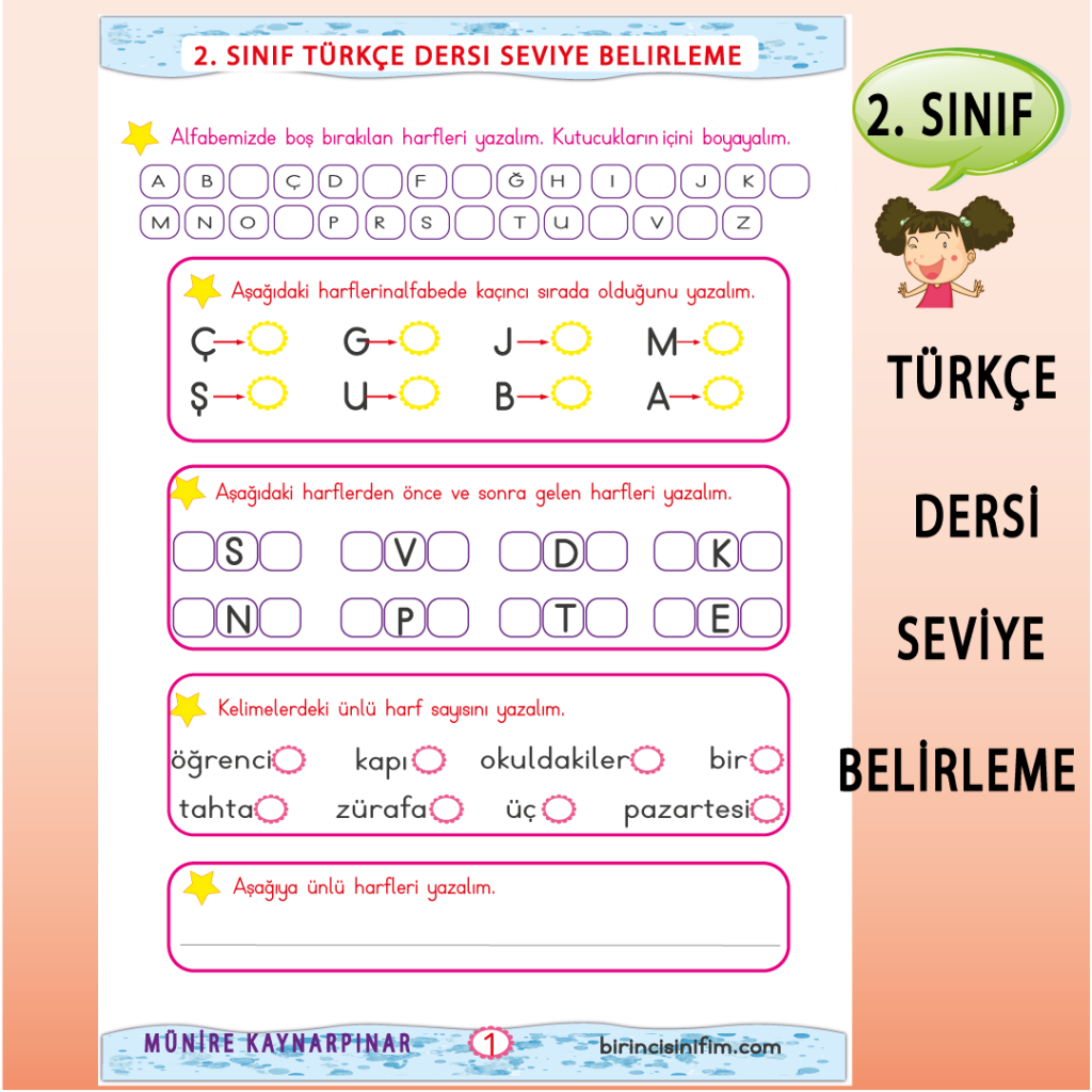 2. SINIF TÜRKÇE DERSİ SEVİYE BELİRLEME ÇALIŞMASI