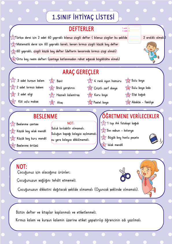 İHTİYAÇ LİSTESİ 1. SINIF