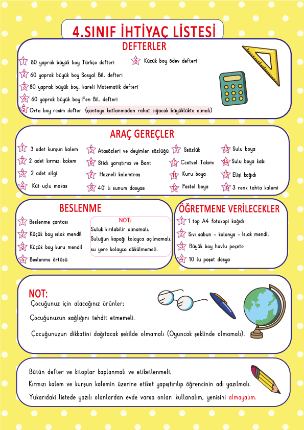 İHTİYAÇ LİSTESİ 4. SINIF