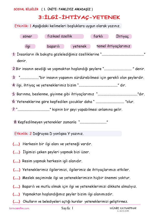 İLGİ İHTİYAÇ VE YETENEK